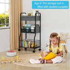 3-tier Baby Diaper Caddy Organizer and Storage Cart with 4+3 Dividers, Metal Utility Cart with Lockable Wheels for Nursery, B