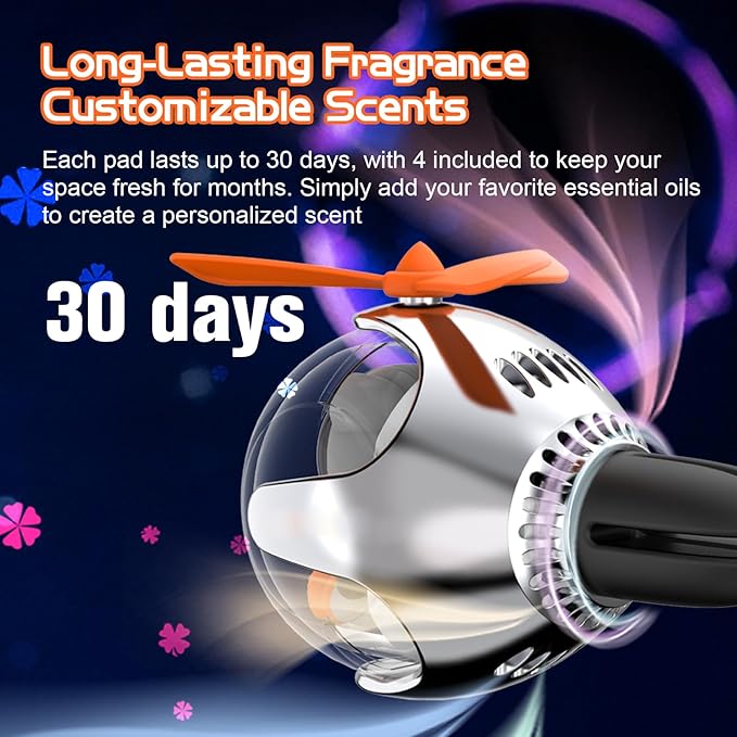 Astronaut Design Car Air Freshener with 6-Color Auto Light Up & 4 Scented Pads – Light Fragrance, Decorative Auto Accessories