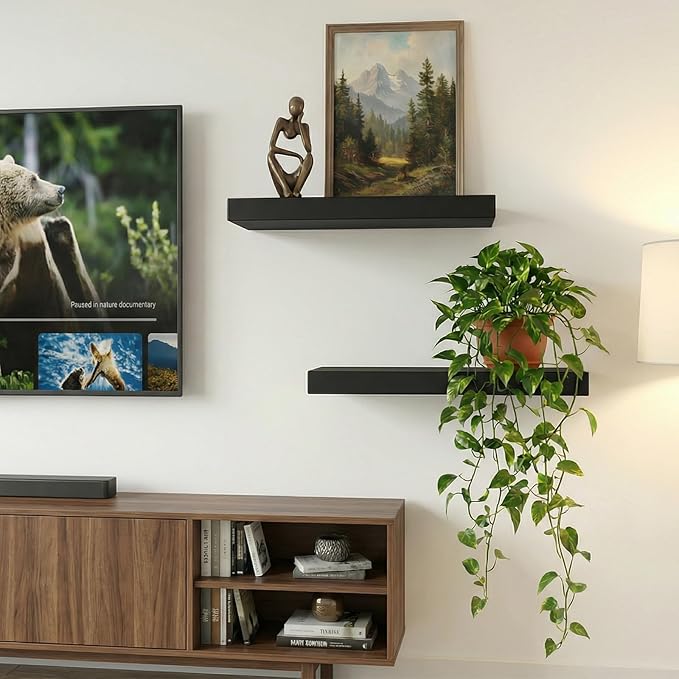INHABIT UNION 17.5in Floating Shelves for Wall, Wall Mounted Shelves for Decor Storage Set of 2, Floating Shelf for Bedroom, 