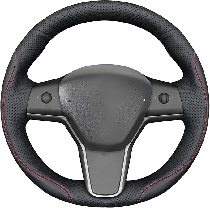 MEWANT Hand Stitched Steering Wheel Cover for Tesla Model 3 2017-2023 / Model Y 2020-2023 for Tesla Model 3/Y Accessories