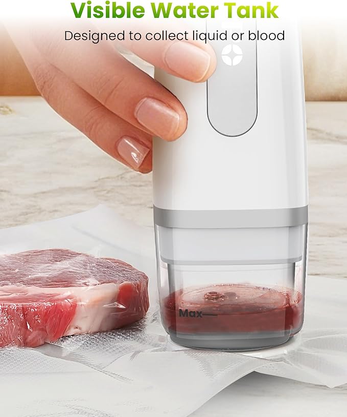 FEPPO Vacuum Sealer for Food with Visible Water Tank, Handheld Saver Compact Vacuum Sealer Machine with 30 Reusable Bags for 