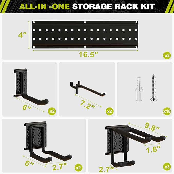 NattyDot Garage Tool Organizer Wall Mount 49.5inch with 9 Hooks Ski Rack for Garden Shovel Holder Garage Wall Organizer Wall 