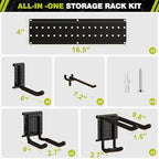 NattyDot Garage Tool Organizer Wall Mount 49.5inch with 9 Hooks Ski Rack for Garden Shovel Holder Garage Wall Organizer Wall 