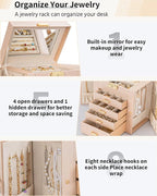 AKOZLIN 5-Tier Jewelry Box Leather Jewelry Storage Organizer with 4 Drawers Lockable for Women Girls Ring Necklace Earring Br