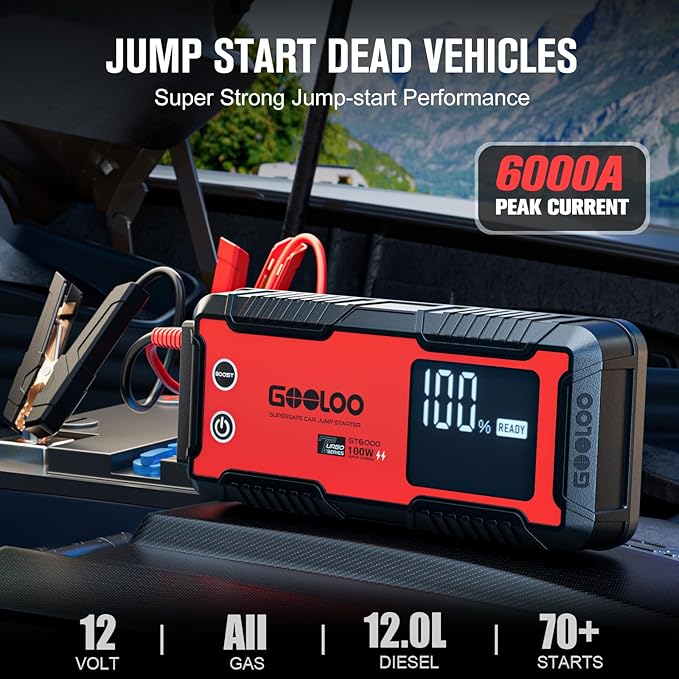 GOOLOO 6000A Jump Starter GT6000 Car Starter with 100W Bi-Directional Fast Charge, Powerful 12V Auto Battery Booster(All