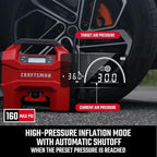 CRAFTSMAN Inflator/Vacuum/Blower 3-IN-1,Tire Inflator Portable Air Compressor with LED Light,Quiet Car Vacuum or Blower, 160 PSI for Car RV Truck,12V DC Corded and 20V DC Cordless,Tool Only