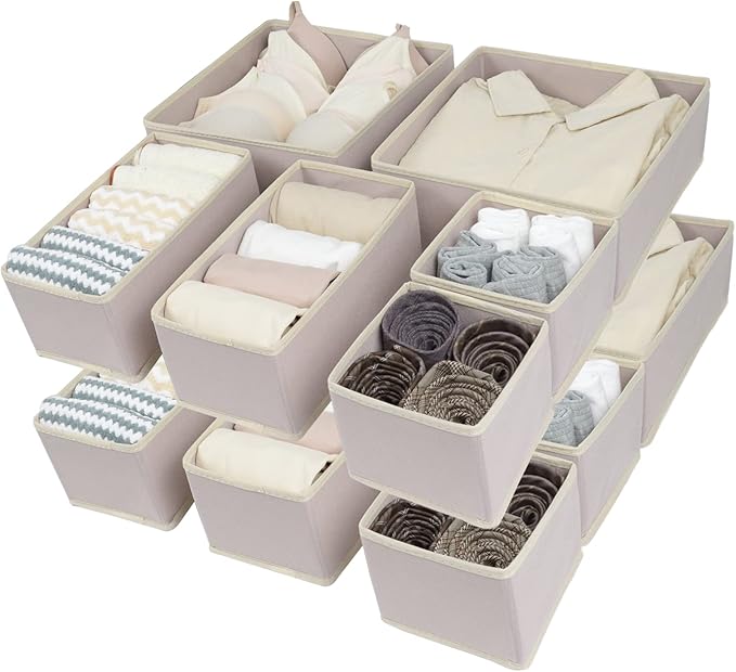 Fordonral 12 Pack Drawer Organizer Clothes, Foldable Fabric Dresser Organizer Closet Organizers and Storage Box for Underwear