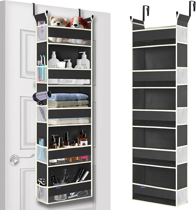 Over The Door Hanging Organizer 5-Shelves and 10 Side Pockets, Over The Door Storage for Bathroom and Bedroom, Back of Door O