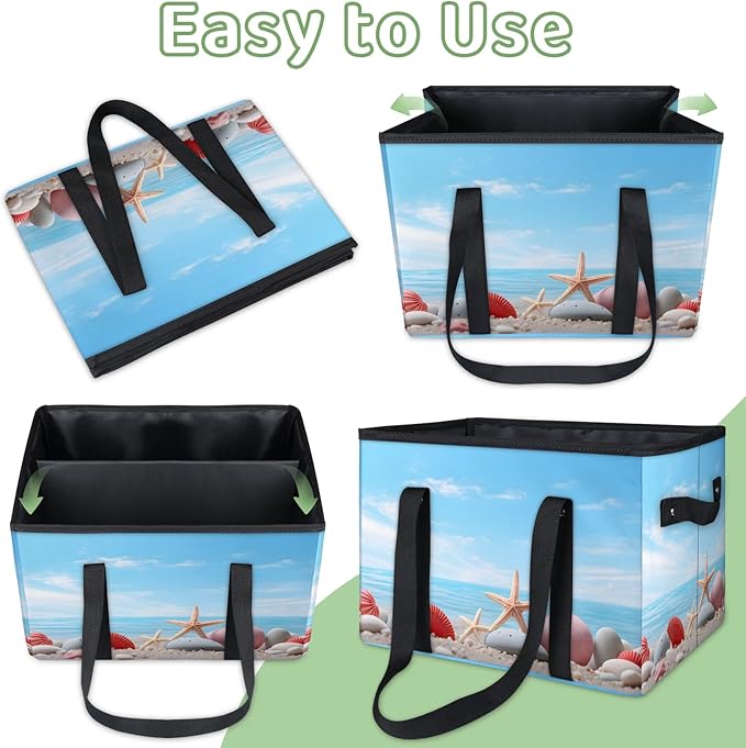 Reusable Grocery Bags Heavy Duty Shopping Bags Foldable Large Tote Bags with Long Handles & Hard Bottom