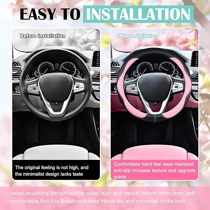 SuperKaKa Car Steering Wheel Cover 2025, Universal Auto PU Cute Breathable Slip-Proof Comfort Imitation Leather Protector Car
