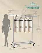 SONGMICS Clothes Rack with Wheels, Heavy-Duty Clothing Rack for Hanging Clothes, Portable, 17.7 x (36.2-52) x 63.6 Inches, wi