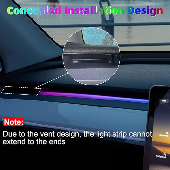 Interior Car LED Strip Lights for Tesla Model 3 Y 2021-2023, 16 Million Colors Ambient Lighting Kit with APP Control, Music Sync Color Change Neon Lights for Dashboard & Center Console
