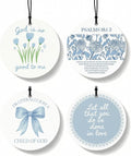 Blue Christian Round Citrus Car Air Freshener 4 Pcs, Blue Coquette Bow Tulip Floral Hanging Air Freshener for Cars Bathroom D
