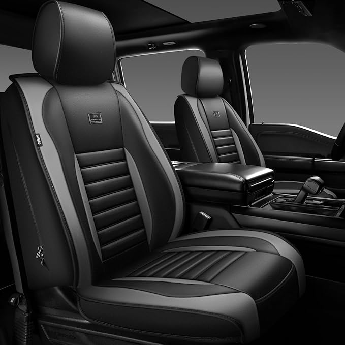 CAR PASS Nappa Leather Car Seat Covers Front Seats, Luxury Seat Protector for Cars, Waterproof Anti-Slip Seat Cushion Armrest
