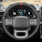 MEWANT DIY Black Smooth Woven Embossed Faux Leather Steering Wheel Cover for Ford F150 Lightning F350 2024 Expedition