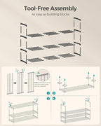 SONGMICS Shoe Rack, 3-Tier Shoe Organizer, Metal Storage Shelf, Upright or Upside Down, for 20-24 Pairs, Stackable, for Entry