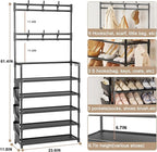 Shoe Rack 5 Tier Shoe Organizer Storage 15-20 Pairs Shoes Rack for Closet Entrance Shoe Rack Organizer with Hooks and Side Po