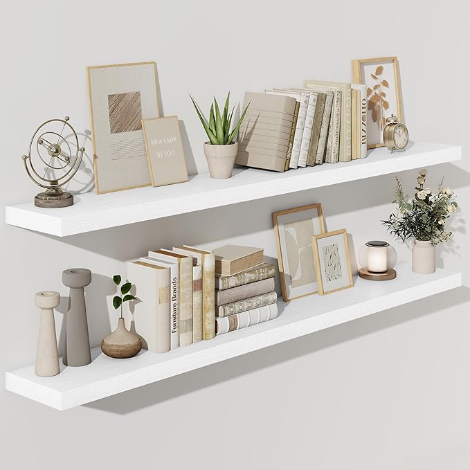 Fun Memories 66 Inch Fireplace Mantel Shelf with Invisible Bracket, 8 Inch Deep Floating Shelf for Living Room, Kitchen, Farm