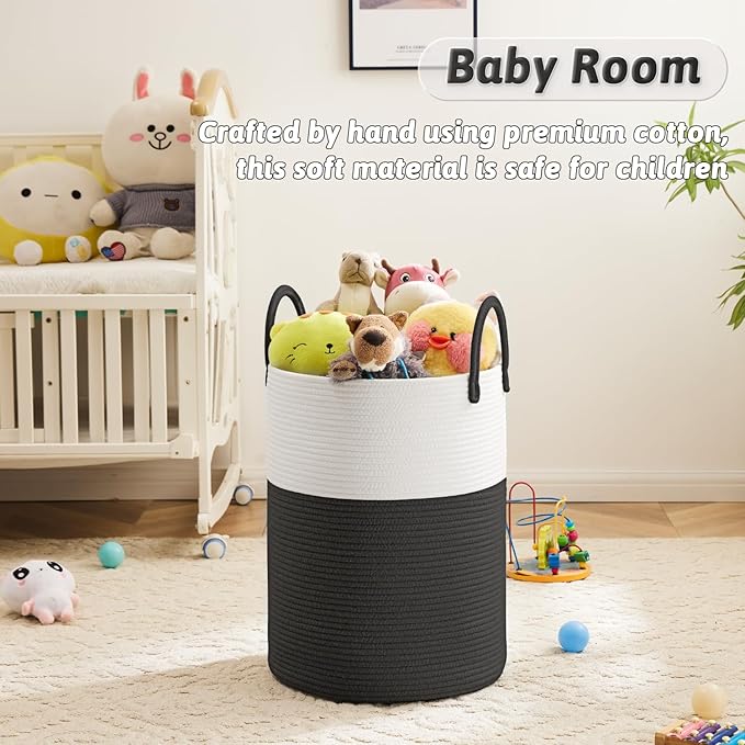 Artfeel Laundry Basket,Woven Cotton Rope Laundry Hamper,100L for Decorative Storage of Dirty Clothes,Toys and Blankets in Bat