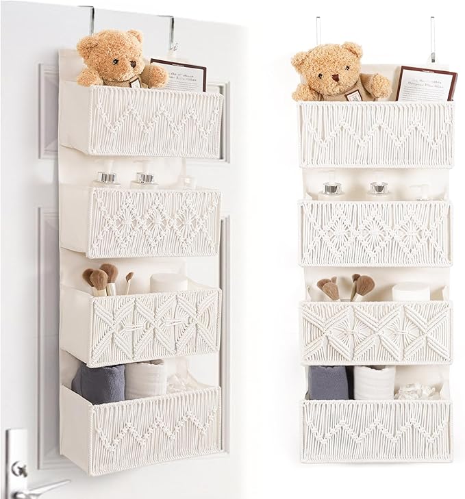ANTIS'S HOME Nursery Over The Door Organizer Boho Decor Nursery Storage with 4 Large Woven Pockets, Macrame Nursery Organizer
