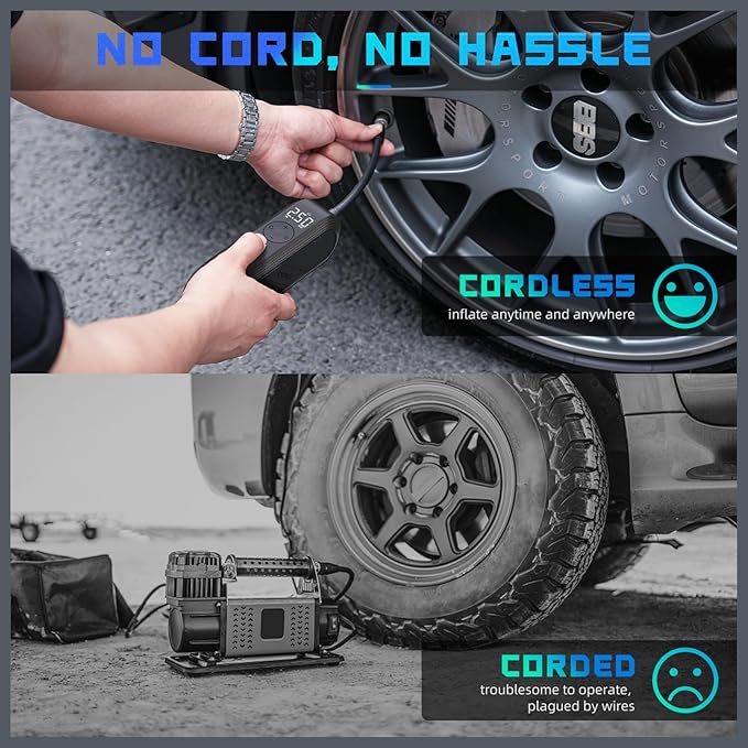 CYCPLUS Electric Air Compressor Portable Bicycle Pump Car Tire Inflator, Max 150 PSI, Auto Shut-Off Air Pump with Presta and Schrader Valves for All Bicycles Motorcycles and Cars