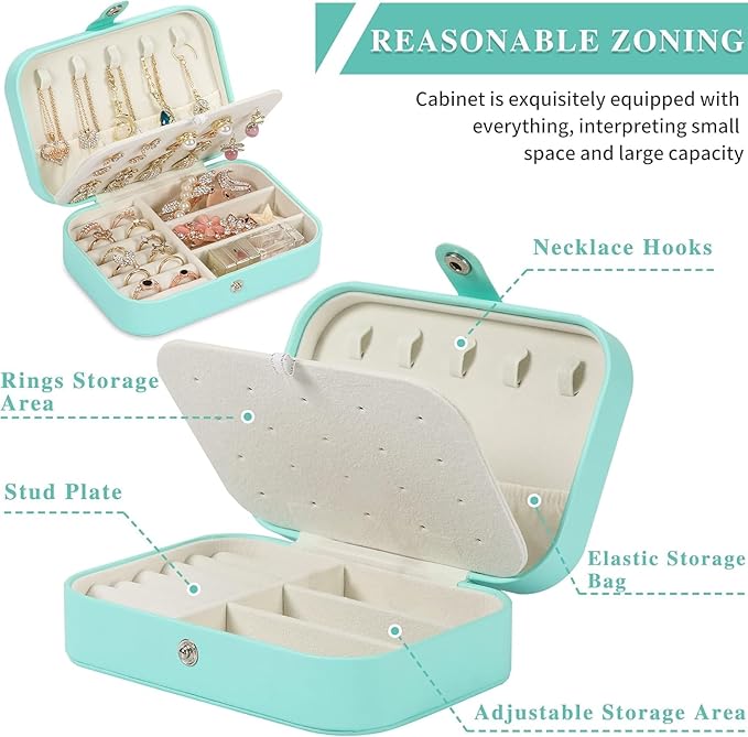 Travel Jewelry Box, PU leather Small Jewelry Organizer For Female Girls, double layer portable mini travel case for storing e