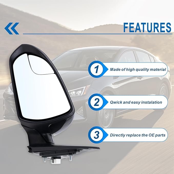 Left Driver Side Mirror Compatible With 2017 2018 2019 2020 Hyundai Elantra With Manual Folding Power Glass Black Replace#87610F3050(3Pins)