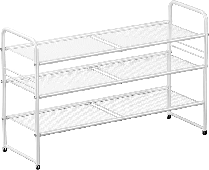 SUFAUY 3-Tier Mesh Shoe Rack, Closet Metal 33" Wide Shoe Shelf Heavy Duty, White