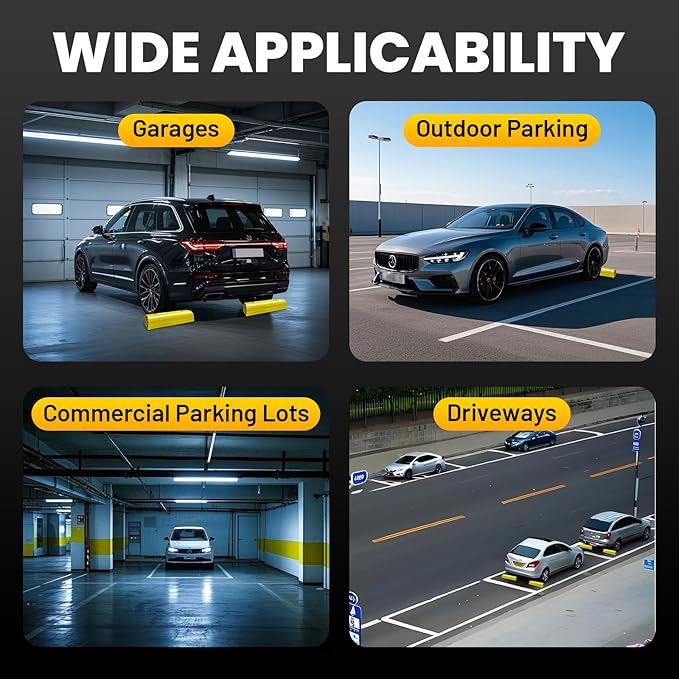 ROBLOCK 22" Parking Stopper for Home Garage & Outside, Heavy Duty Garage Stoppers for Protecting Your Vehicle, Parking Aids for New Drivers, Wheel Stops for Cars, Vans, Trailer, 2 Packs, Yellow