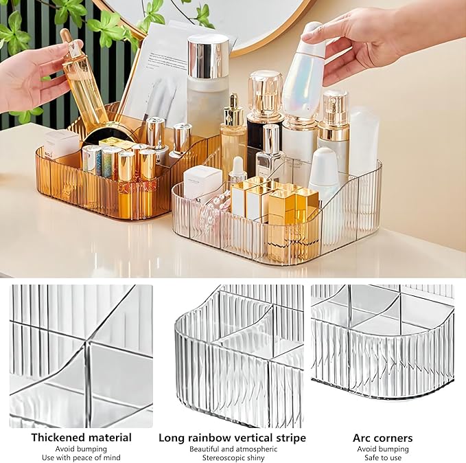 DASITON Large Capacity Makeup Brush Holder,8 Slot Makeup Brush Cup,Vintage striped Make Up Brush Holder,for Vanity Decor,Bath