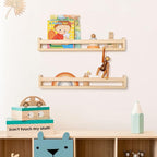 Fun Memories Nursery Book Shelves - Rustic Natural Solid Wood Floating Bookshelf for Kids - Wall Book Shelves for Kids Room (