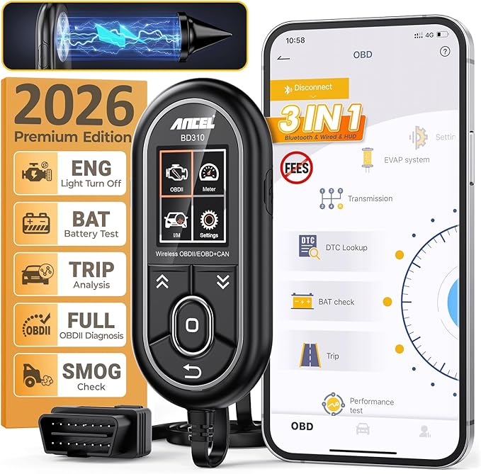 ANCEL BD310 OBD2 Scanner & Engine Code Reader - Advanced Battery Test, Trip Analysis, Performance Test, Bluetooth Diagnostic