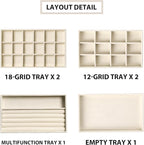 Frebeauty Jewelry Organizer Tray,Stackable Velvet Jewelry Trays,Drawer Inserts Earring Organizer For Women Jewelry Storage Di