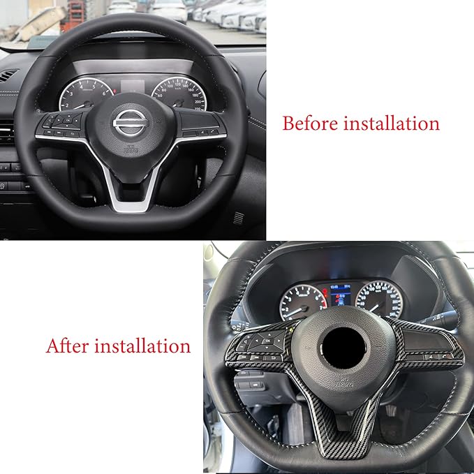 Carbon Fiber Steering Wheel Interior Decoration Cover Trim Accessories for Nissan Altima(2019-2024),for Sentra/Versa(2020-2024),for Leaf/Kicks(2018-2024),for Rogue(2017-2020),for Rogue Sport
