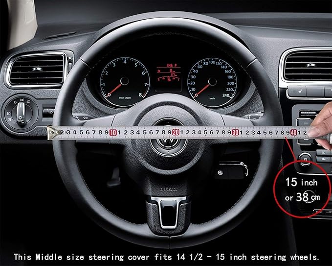 Microfiber Leather Car Steering Wheel Cover, Soft Padding, Durable, No Smell, Universal 15 Inch Steering Cover, Anti-Slip Emb