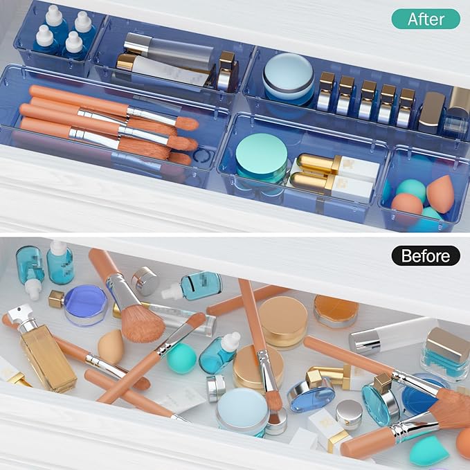 WOWBOX 9 Pack Clear Drawer Organizer Set, Acrylic Drawer Storage Trays, Storage Bins for Makeup, Cosmetics, Jewelries, Utensi