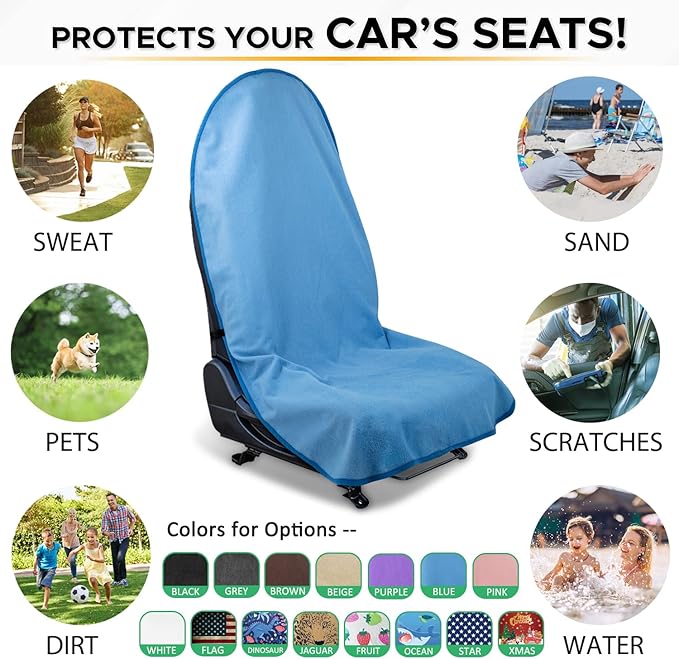 Waterproof Sweating Car Seat Cover for Post Gym Workout, Running, Swimming, Beach and Hiking, Universal Fit Non-Slip Bucket S