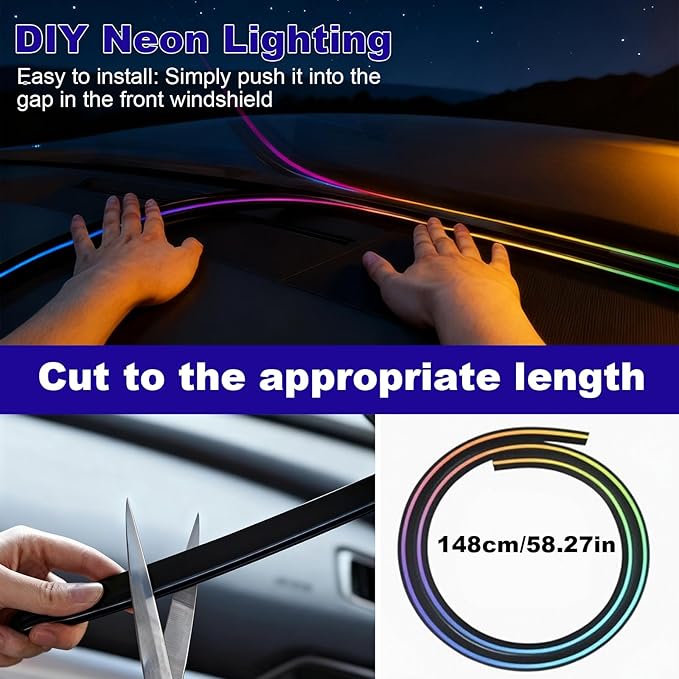 59" RGB LED Strip Lights for Car Interior, Smart App Control with 16M Colors, Music Sync, High-Brightness RGB Ambient Lighting Kits, Easy Plug & Play Installation, Cuttable, Wide Compatibility