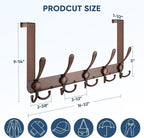TICONN Over The Door Hooks, 5 Heavy Duty Tri Coat Rack All Metal Coat Hanger for Bathroom Bedroom Dorm (Antique Bronze, 2PK, 