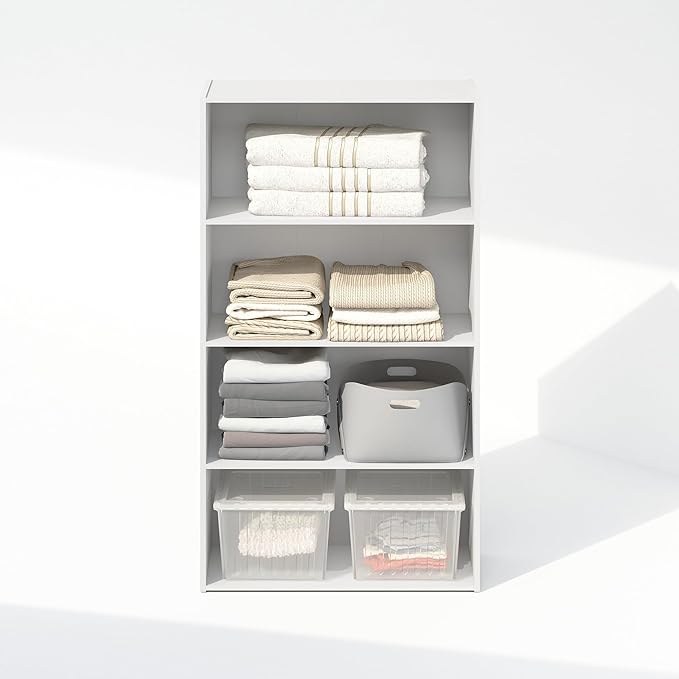Furinno Reed Closet Organizers and Storage, 4-Tier Closet Organizer, Open Shelf Closet Storage, for Wardrobe, Bedroom, Living