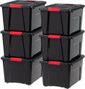 IRIS USA 40 Qt Stackable Plastic Storage Bins with Lids, 6 Pack - BPA-Free, Made in USA - Garage Organizing Solution, Latches