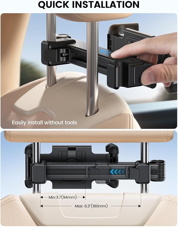 Lamicall Car Headrest Tablet Holder - [Lockable] [Thick Case Friendly] [Foldable Clip] Car Backseat Tablet Mount, Gifts Car Accessories for Kids, for iPad Pro, Air, Mini, Fire HD, 4.7-13" Tablets