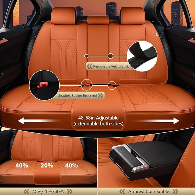 FLORICH Car Seat Covers Full Set Orange Seat Cover Front Seats and Back Leather Seat Covers for Cars Waterproof Car Seat Cush