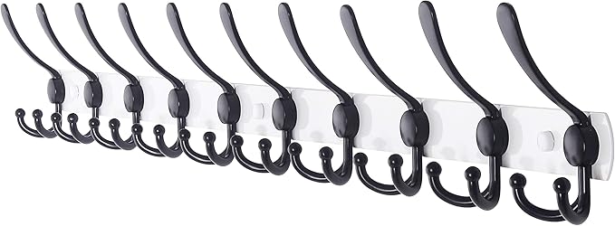 Dseap Coat Rack Wall Mount - 38” Long 10-Tri-Hooks Heavy Duty Coat Hanger Rail Wall Hooks for Hanging Coats Hats Clothing Clo