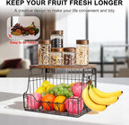 Livabber Fruit Basket for Kitchen, Metal Fruit Vegetable Storage Bin with 2 Banana Hangers, Countertop Wire Basket Organizer 