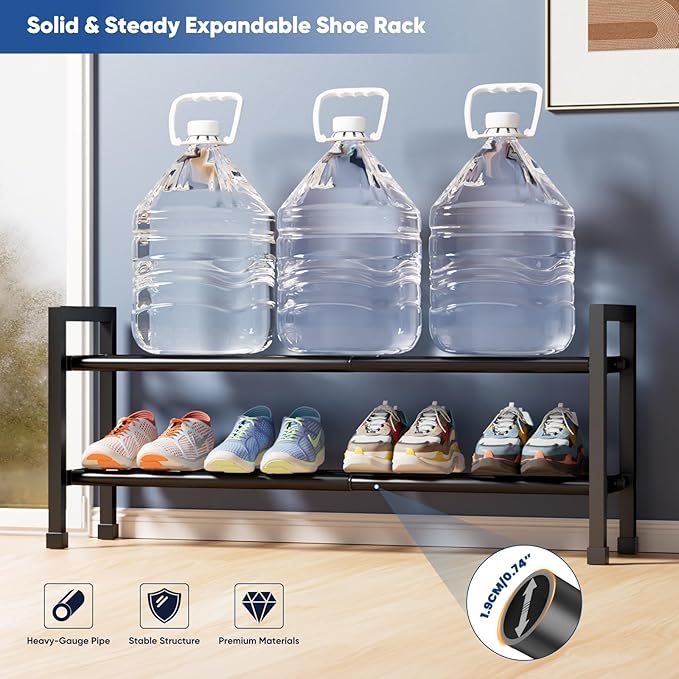 Abiglifty 2-Tier Expandable Shoe Rack,17"-33" Adjustable Shoe Rack for Closet,Metal Shoes Shelves for Front Door Entrance, Ga
