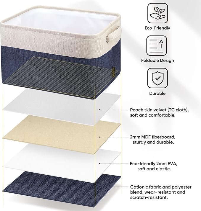 BALEINE 4 Pack Fabric Closet Storage Bins for Shelves, Linen Closet Organizers and Storage, Decorative Baskets for Organizing