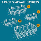 4 Pack Large Slatwall Baskets Set, Ventilated Metal Hanging Storage Slat Wall Basket, Mounted Slatwall Accessories for Garage