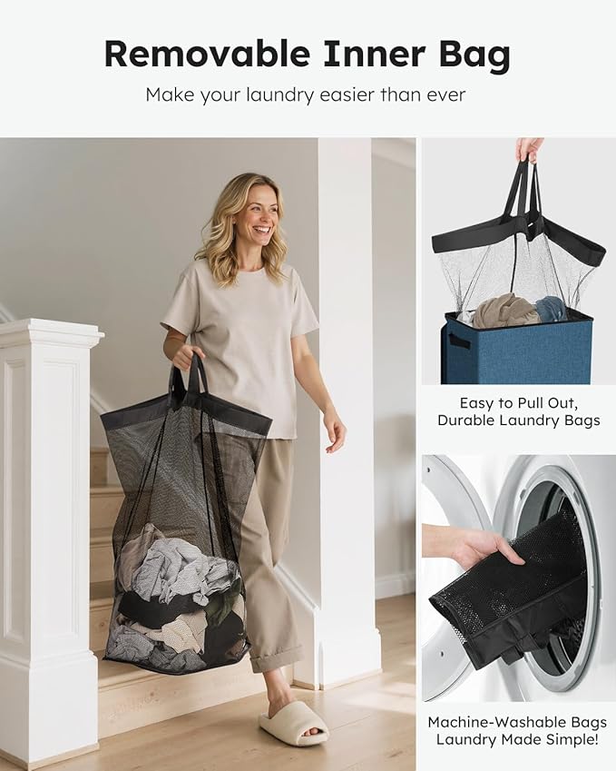 SOLEDI Laundry Hamper with Lid 100L Large & Tall Collapsible Laundry Baskets, Clothes Hamper with Bag Removable Easy to Carry