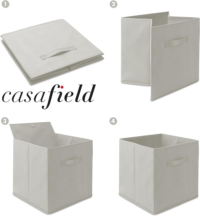 Casafield Set of 6 Collapsible Fabric Cube Storage Bins, Light Gray - 13" Foldable Cloth Baskets for Shelves, Cubby Organizer